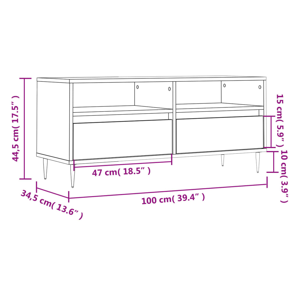 Meuble TV gris béton 100x34,5x44,5 cm bois d'ingénierie