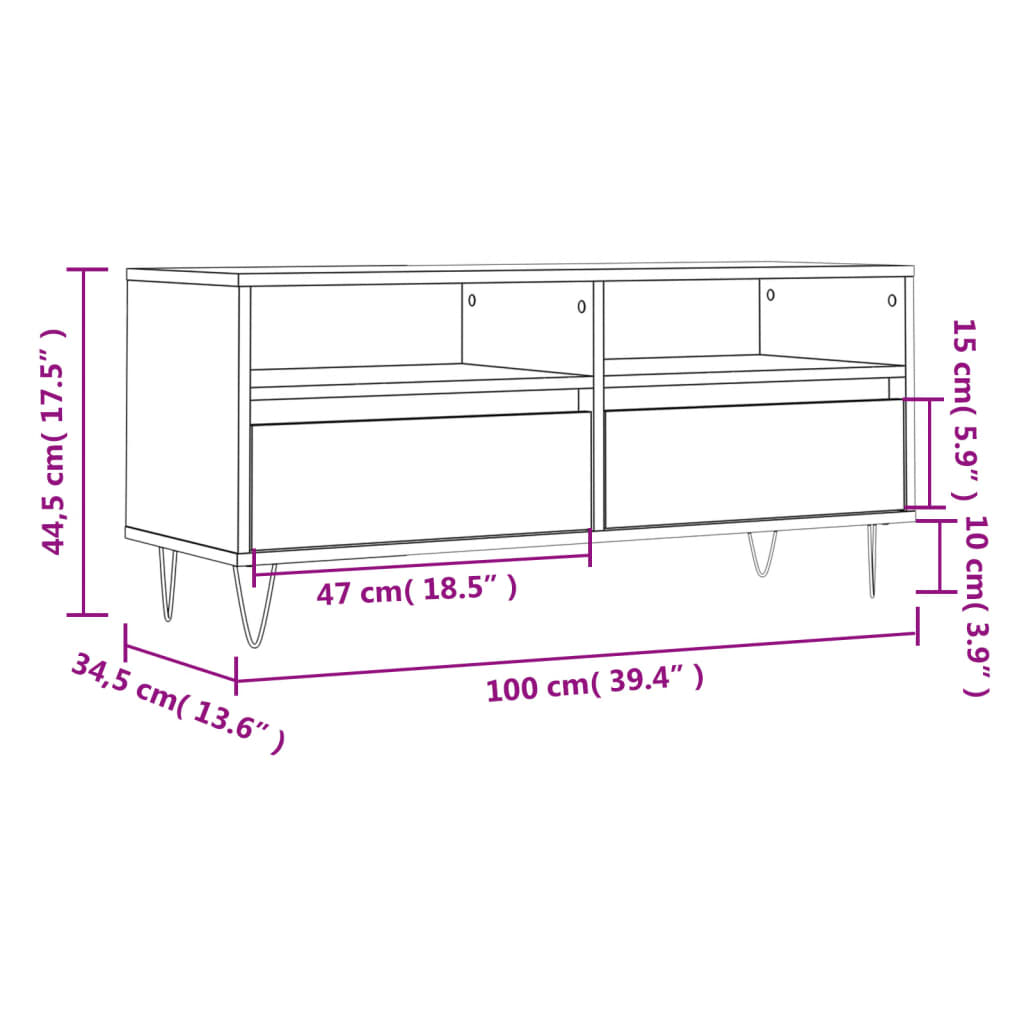 Meuble TV blanc brillant 100x34,5x44,5 cm bois d'ingénierie