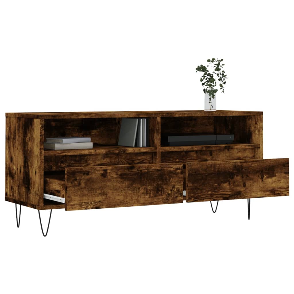 Meuble TV chêne fumé 100x34,5x44,5 cm bois d'ingénierie