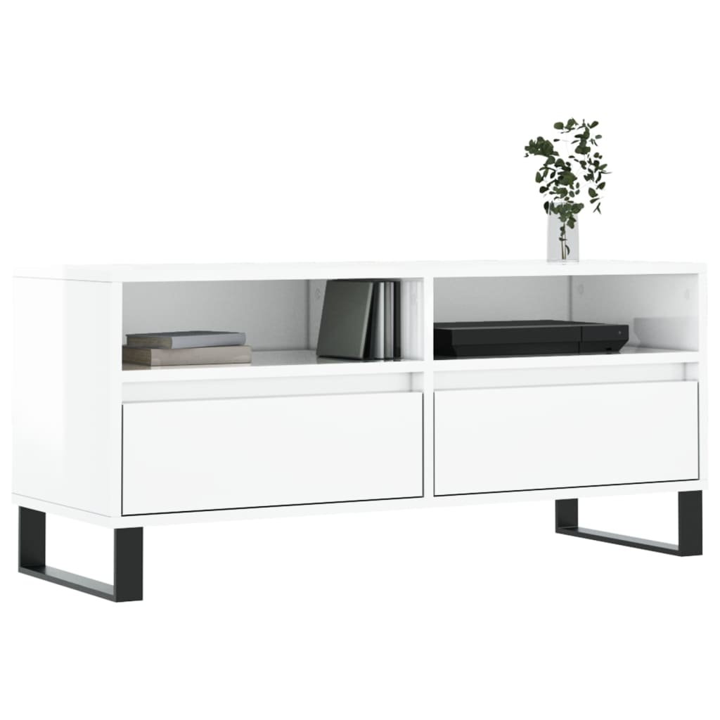 Meuble TV blanc brillant 100x34,5x44,5 cm bois d'ingénierie