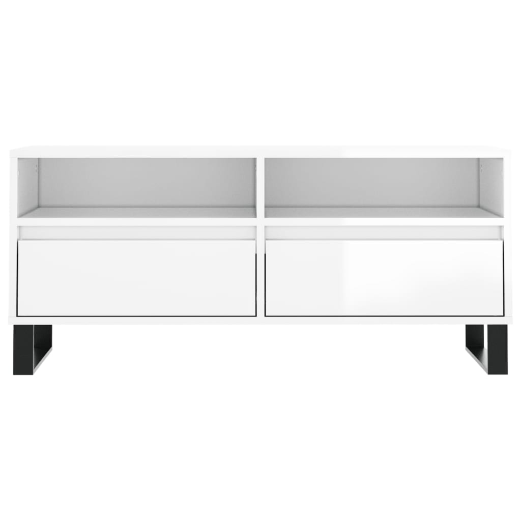 Meuble TV blanc brillant 100x34,5x44,5 cm bois d'ingénierie