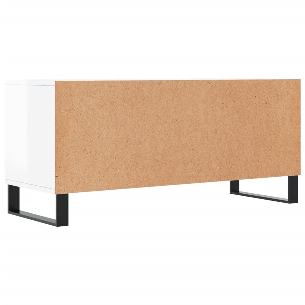 Meuble TV blanc brillant 100x34,5x44,5 cm bois d'ingénierie