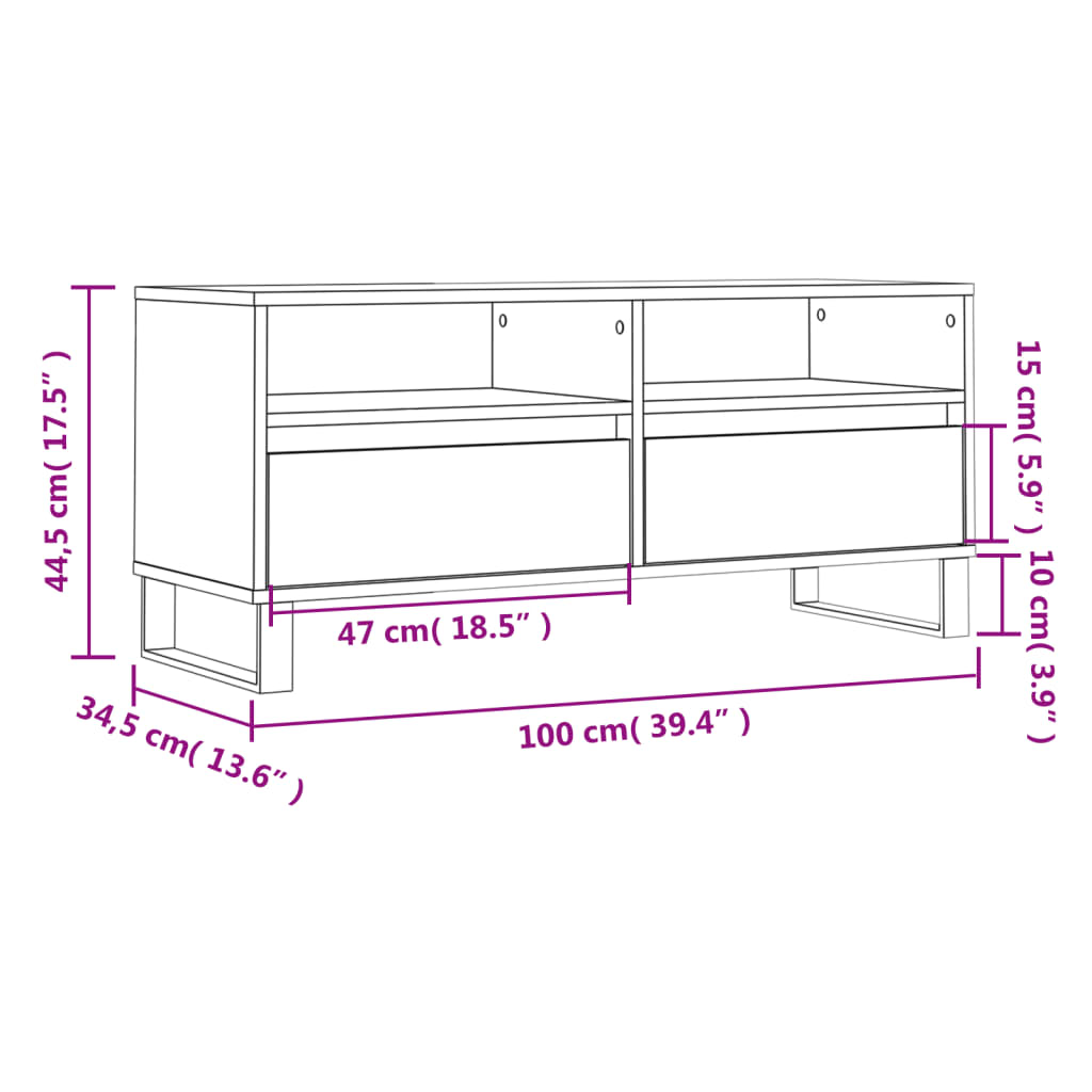 Meuble TV blanc brillant 100x34,5x44,5 cm bois d'ingénierie