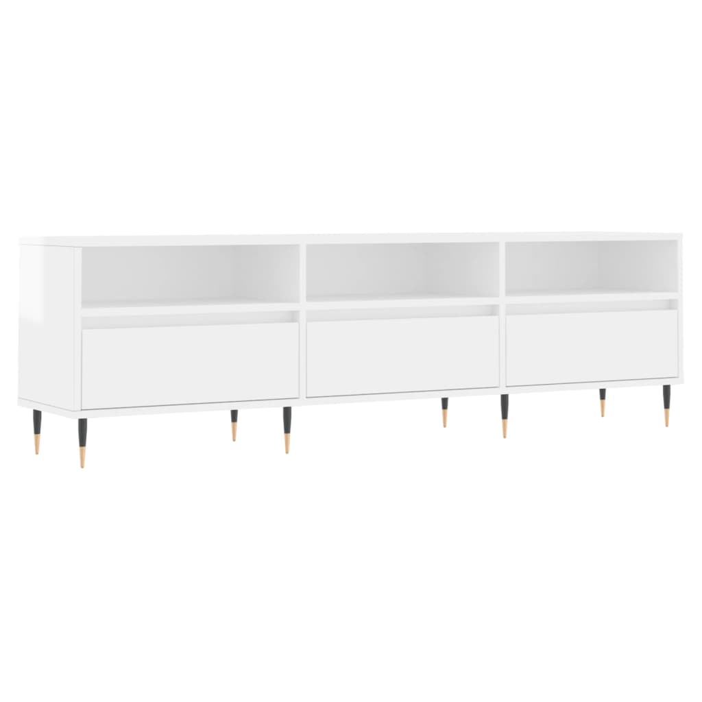 Meuble TV blanc brillant 150x30x44,5 cm bois d'ingénierie