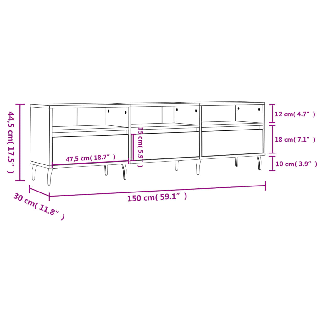 Meuble TV blanc 150x30x44,5 cm bois d'ingénierie