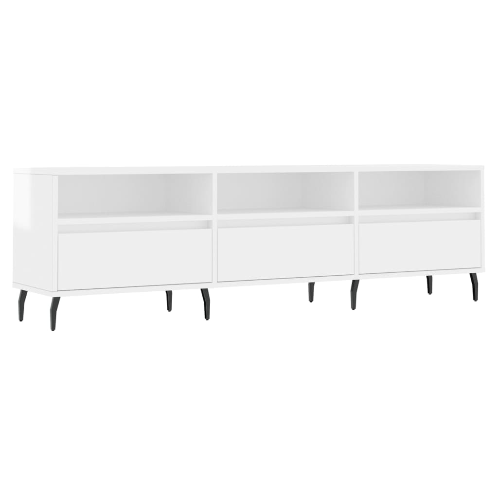 Meuble TV blanc brillant 150x30x44,5 cm bois d'ingénierie