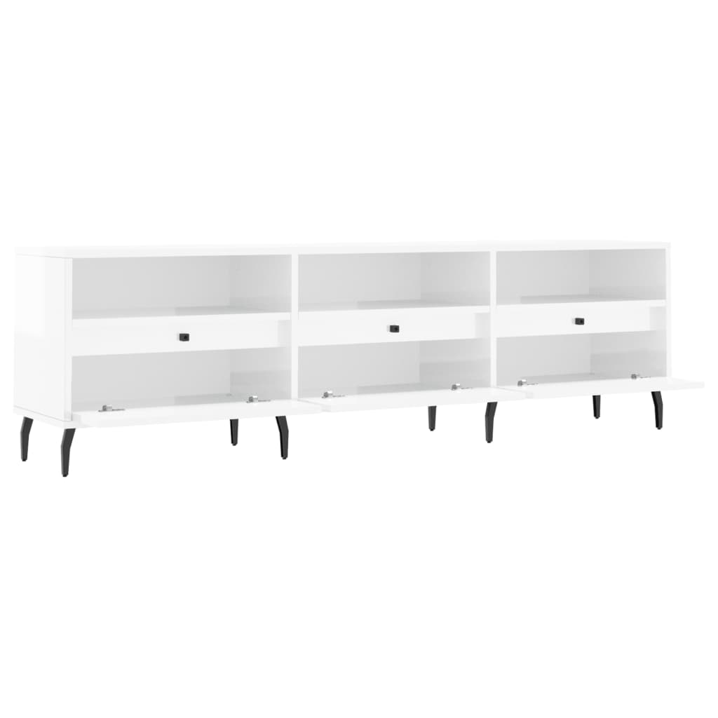 Meuble TV blanc brillant 150x30x44,5 cm bois d'ingénierie