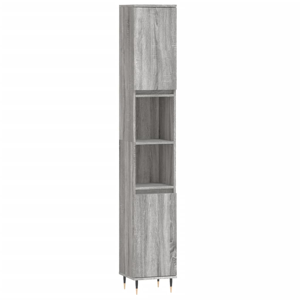 Sonoma grauer Badezimmerschrank 30x30x190 cm aus Holzwerkstoff