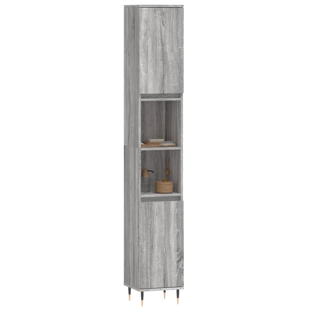 Sonoma grauer Badezimmerschrank 30x30x190 cm aus Holzwerkstoff