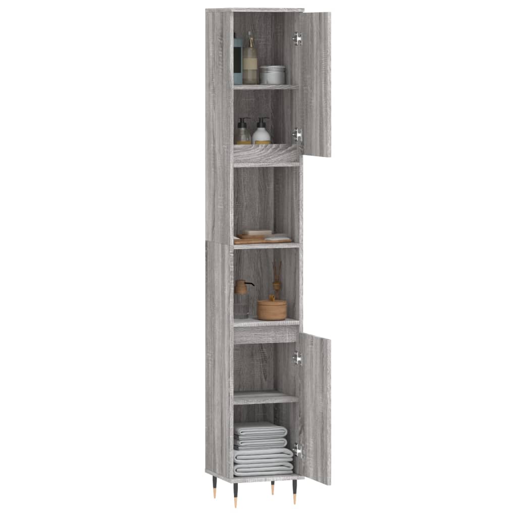 Sonoma grauer Badezimmerschrank 30x30x190 cm aus Holzwerkstoff