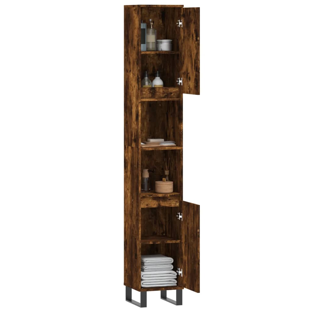 Armoire de bain chêne fumé 30x30x190 cm bois d'ingénierie