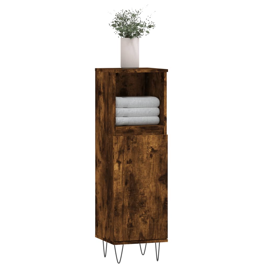 Armoire de bain chêne fumé 30x30x100 cm bois d'ingénierie