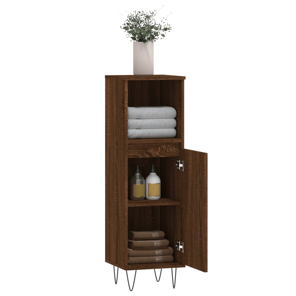 Badezimmerschrank aus brauner Eiche, 30 x 30 x 100 cm, Holzwerkstoff