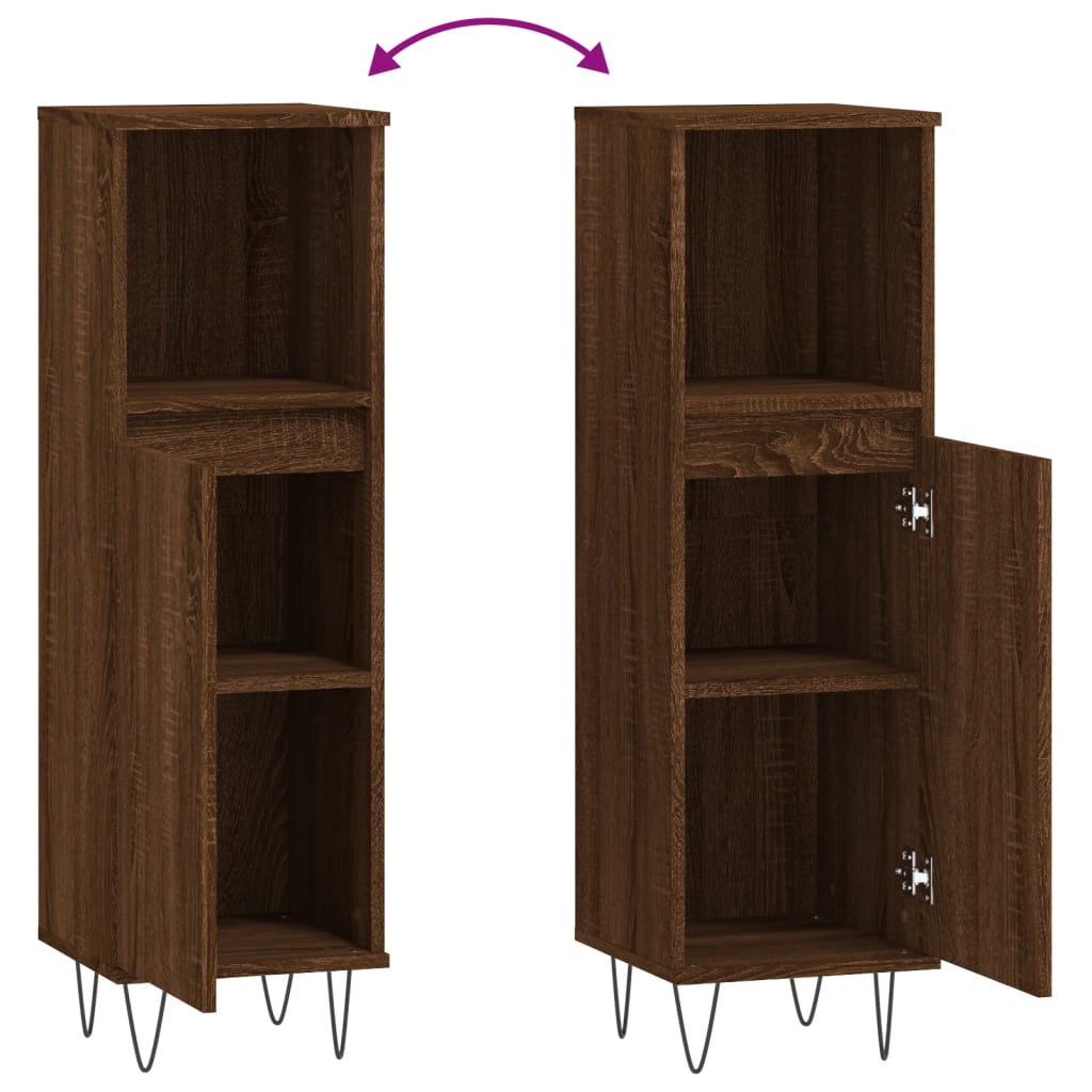 Badezimmerschrank aus brauner Eiche, 30 x 30 x 100 cm, Holzwerkstoff