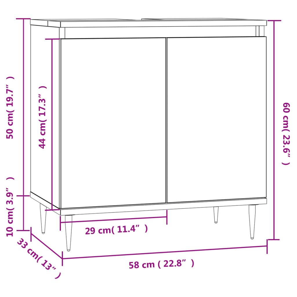 Badezimmerschrank aus Sonoma-Eiche, 58 x 33 x 60 cm, Holzwerkstoff