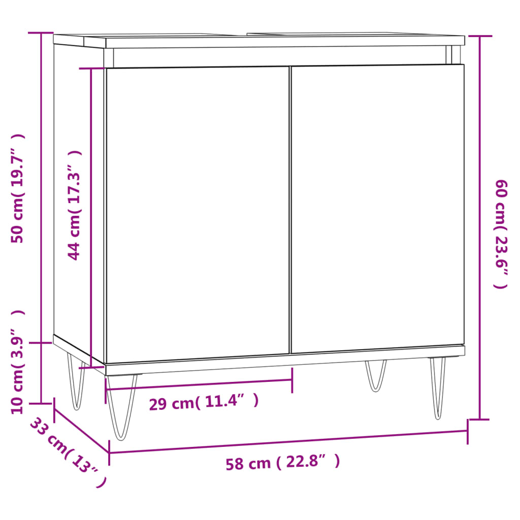 Armoire de salle de bain blanc 58x33x60 cm bois d'ingénierie