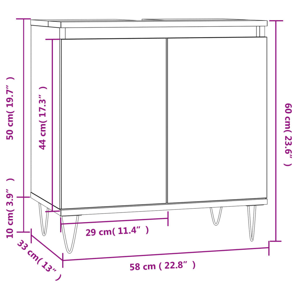 Smoked oak bathroom cabinet 58x33x60 cm engineered wood