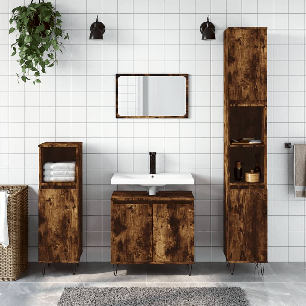 Smoked oak bathroom cabinet 58x33x60 cm engineered wood