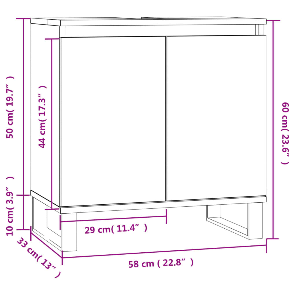 Armoire de bain gris béton 58x33x60 cm bois d'ingénierie