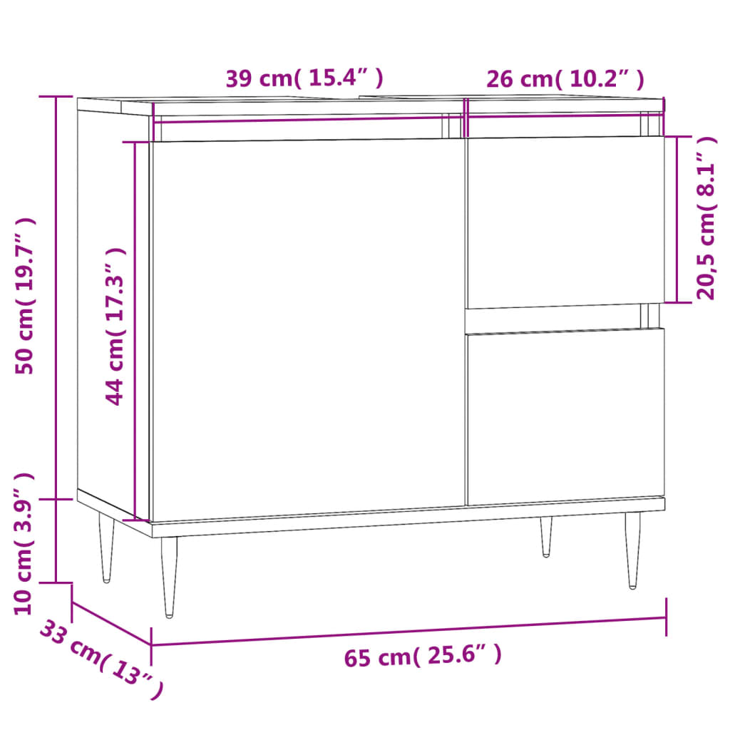 Armoire de bain chêne fumé 65x33x60 cm bois d'ingénierie