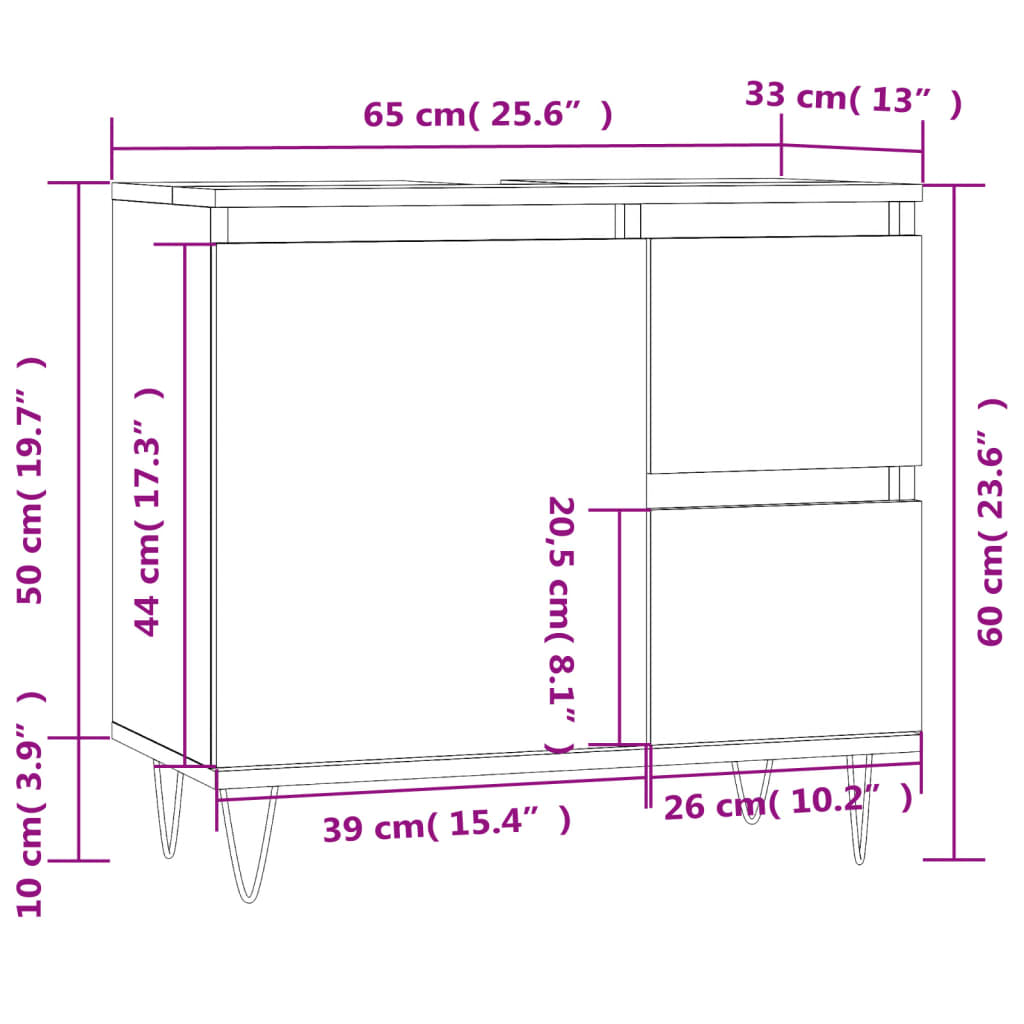 Armoire de salle de bain noir 65x33x60 cm bois d'ingénierie