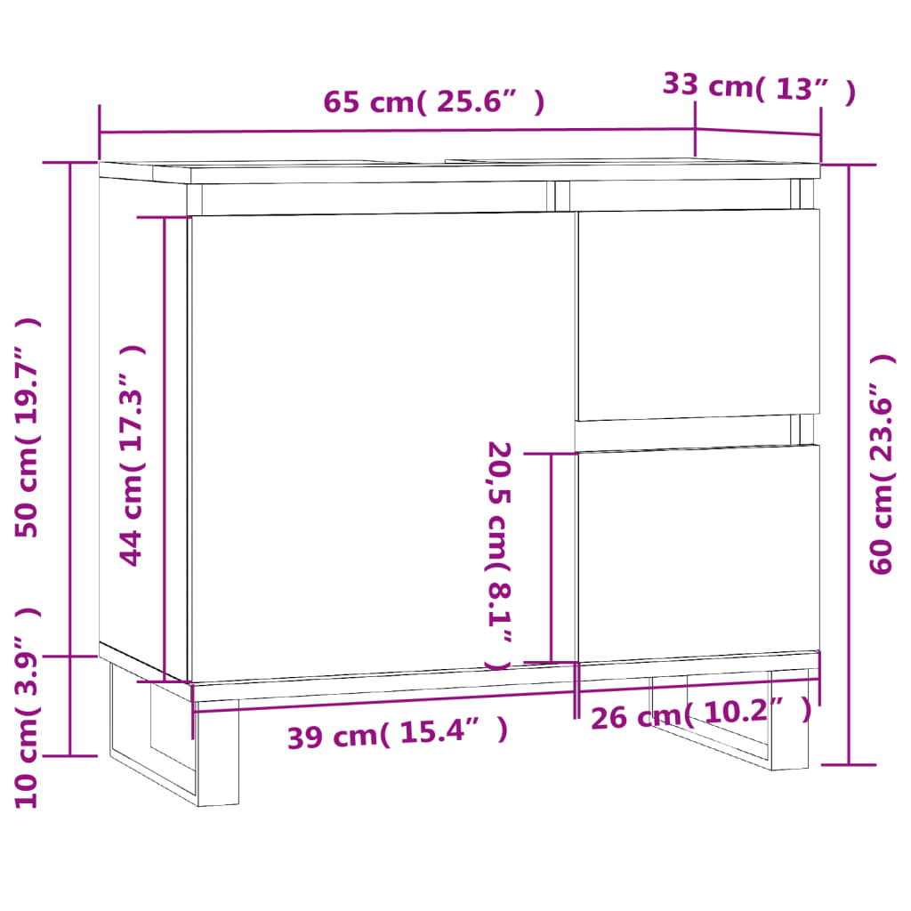 Armoire de salle de bain gris béton 65x33x60 cm