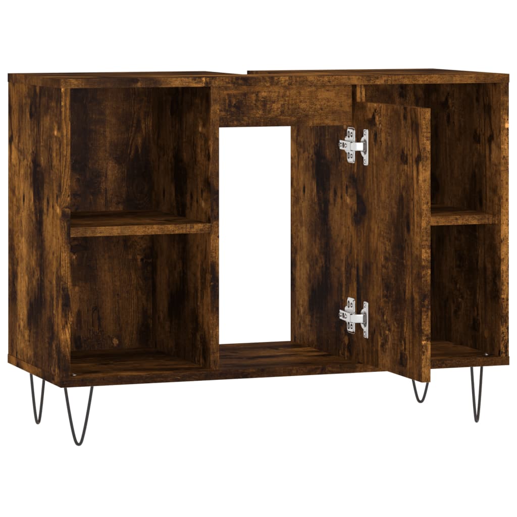 Armoire salle de bain chêne fumé 80x33x60cm bois d'ingénierie