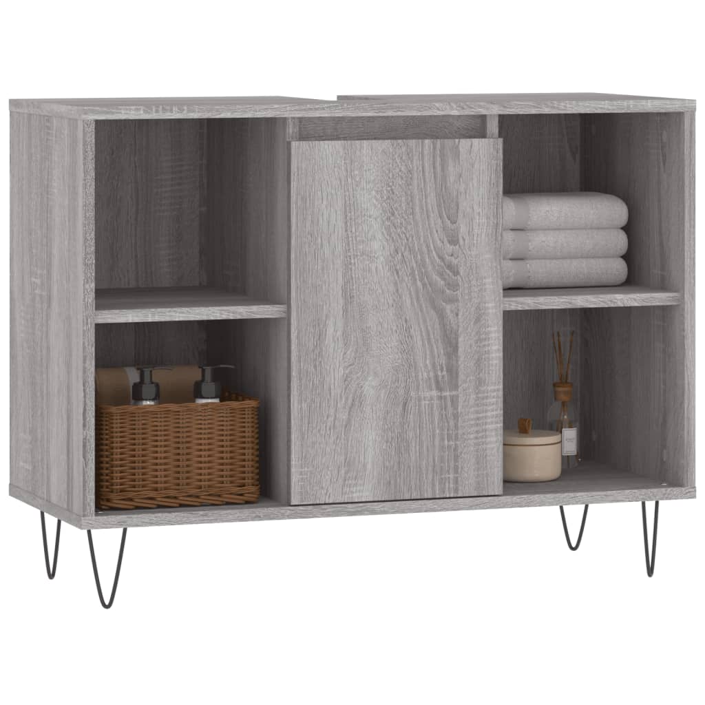 Sonoma grauer Badezimmerschrank 80x33x60 cm aus Holzwerkstoff