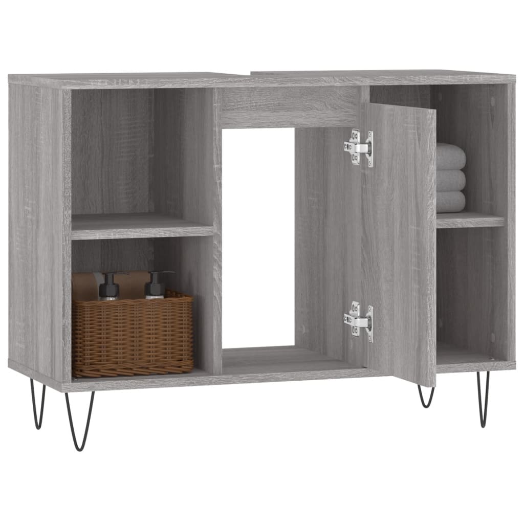 Sonoma grauer Badezimmerschrank 80x33x60 cm aus Holzwerkstoff