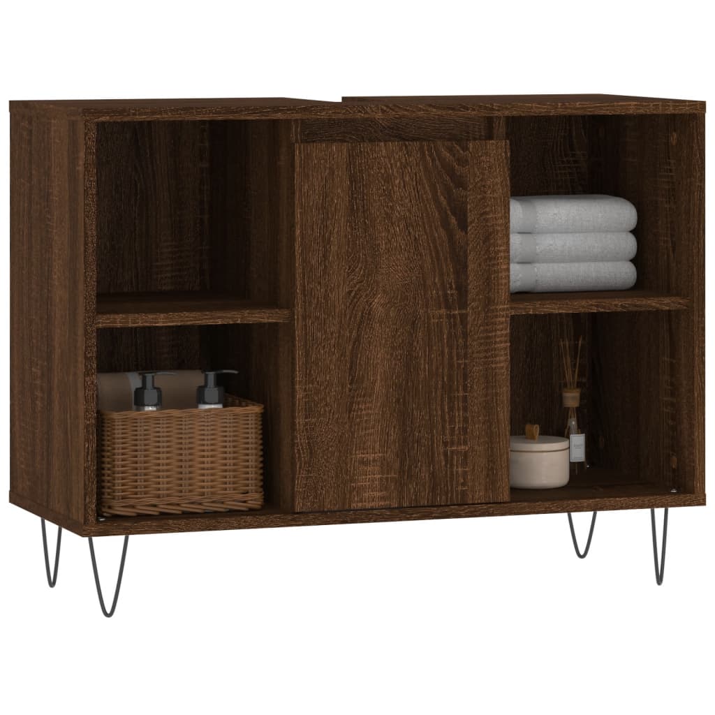 Bathroom cabinet brown oak 80x33x60cm engineered wood