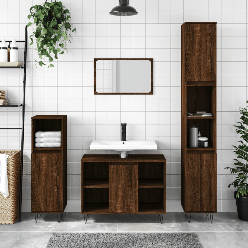 Bathroom cabinet brown oak 80x33x60cm engineered wood