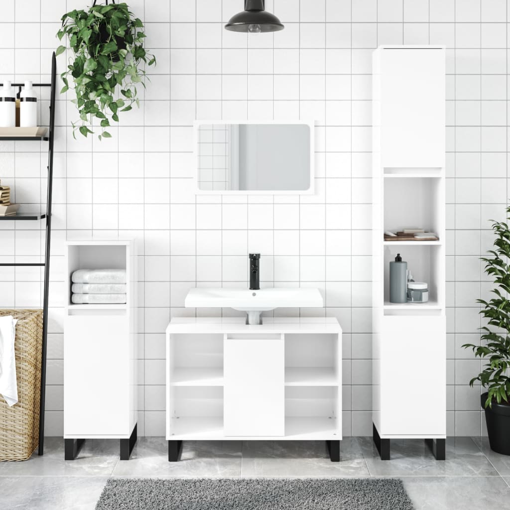 Bathroom cabinet glossy white 80x33x60 cm