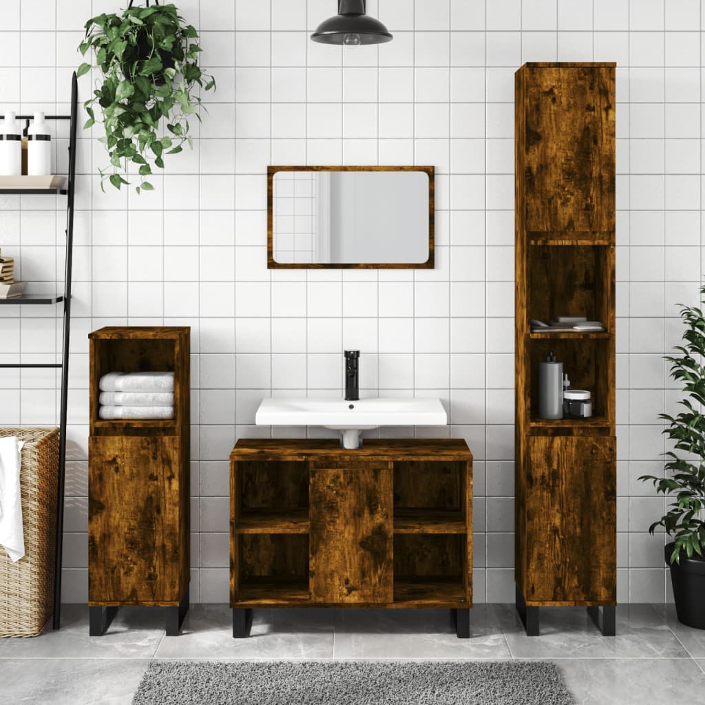 Bathroom cabinet smoked oak 80x33x60cm engineered wood