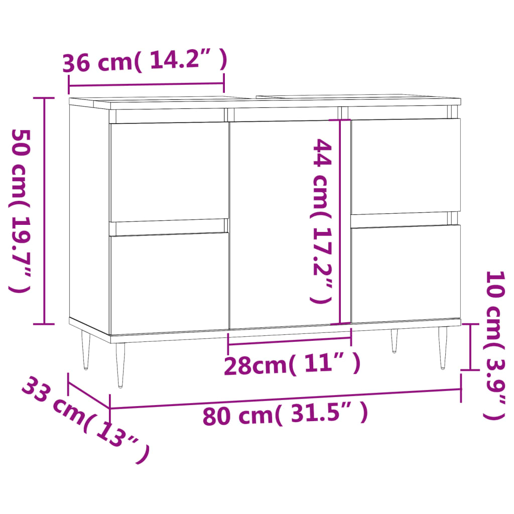 Armoire salle de bain chêne fumé 80x33x60cm bois d'ingénierie