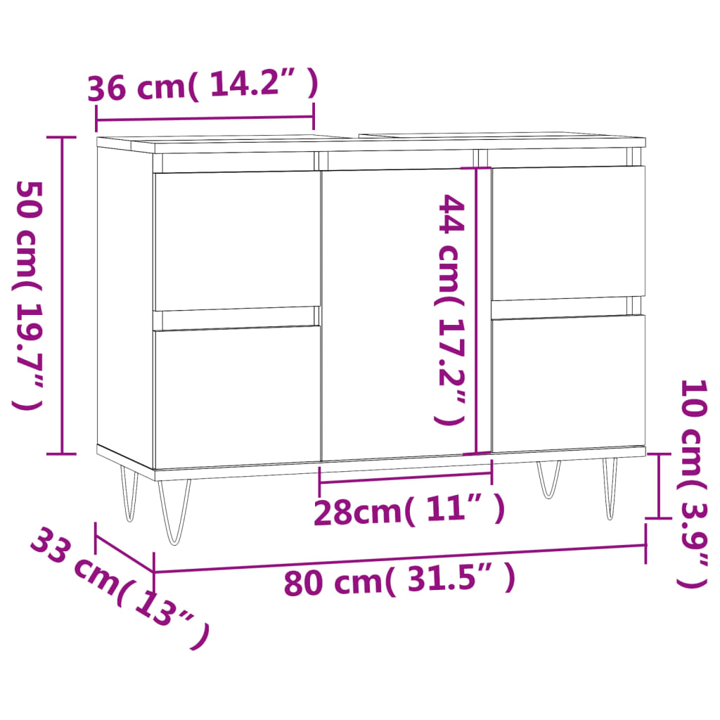 Armoire salle de bain sonoma gris 80x33x60 cm bois d'ingénierie