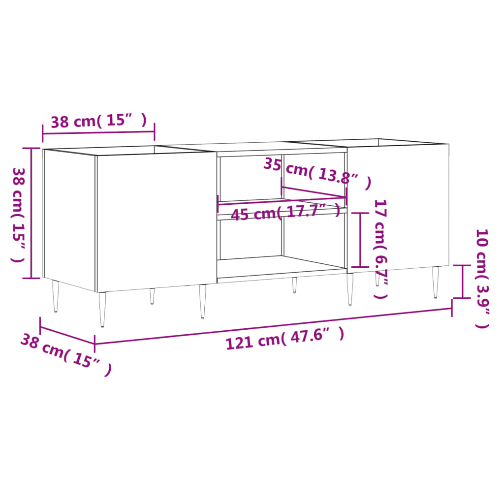 White record cabinet 121x38x48 cm engineered wood