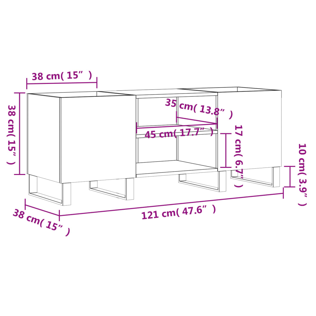 White high gloss record cabinet 121x38x48 cm engineered wood