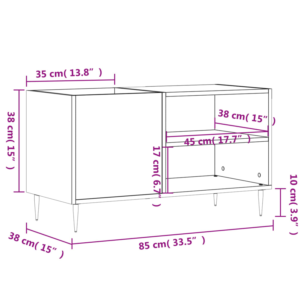 Black record cabinet 85x38x48 cm engineered wood