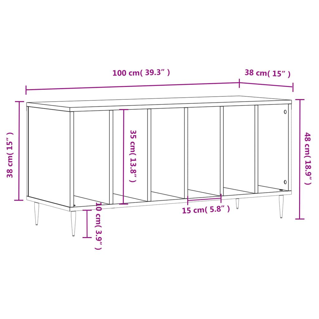 Armoire à disques noir 100x38x48 cm bois d'ingénierie