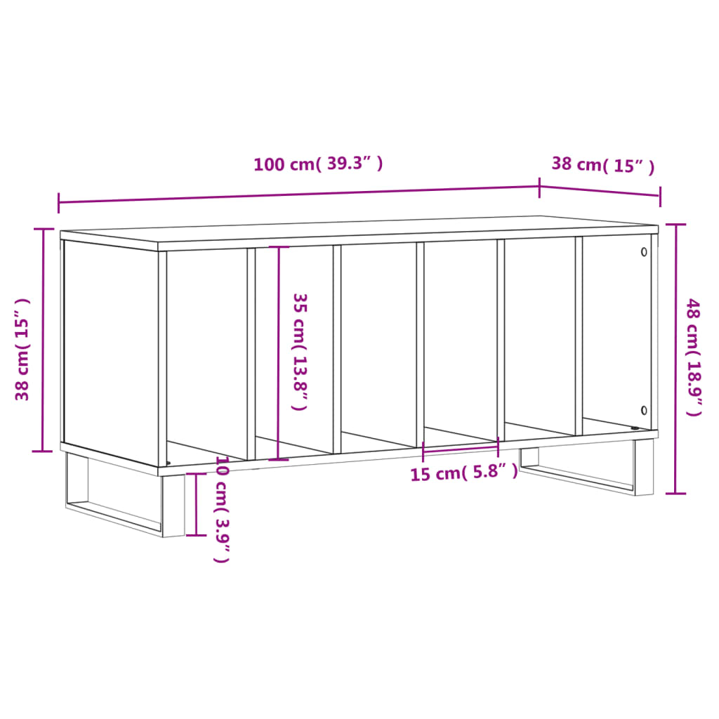 Armoire à disques sonoma gris 100x38x48 cm bois d'ingénierie