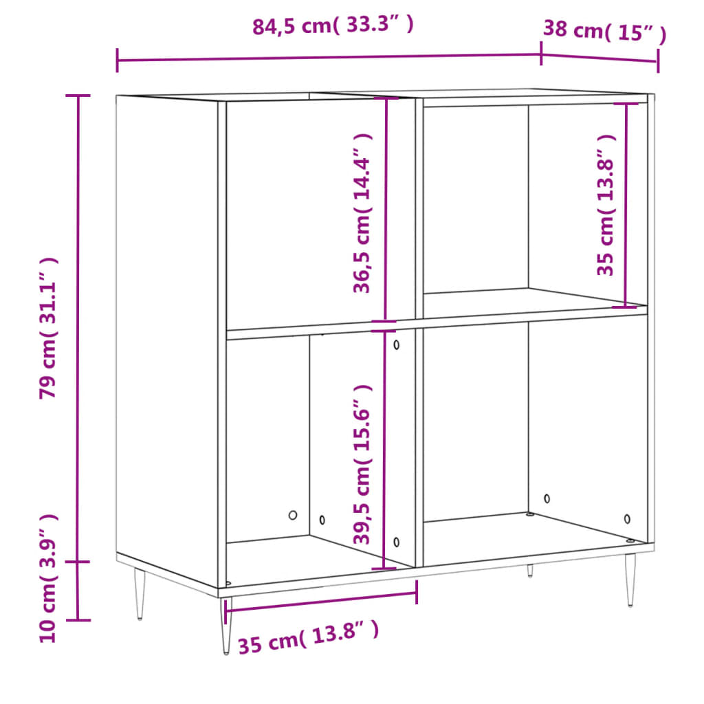 Armoire à disques blanc brillant 84,5x38x89cm bois d'ingénierie