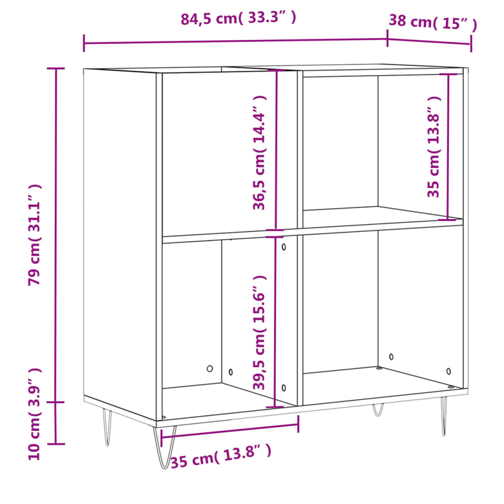 Armoire à disques gris béton 84,5x38x89 cm bois d'ingénierie