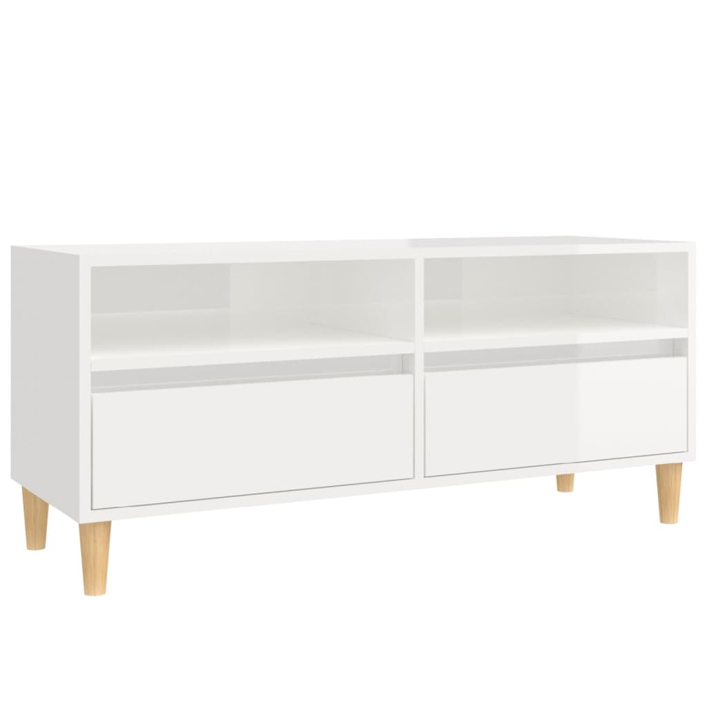 Meuble TV blanc brillant 100x34,5x44,5 cm bois d'ingénierie