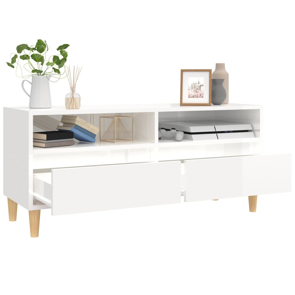 Meuble TV blanc brillant 100x34,5x44,5 cm bois d'ingénierie