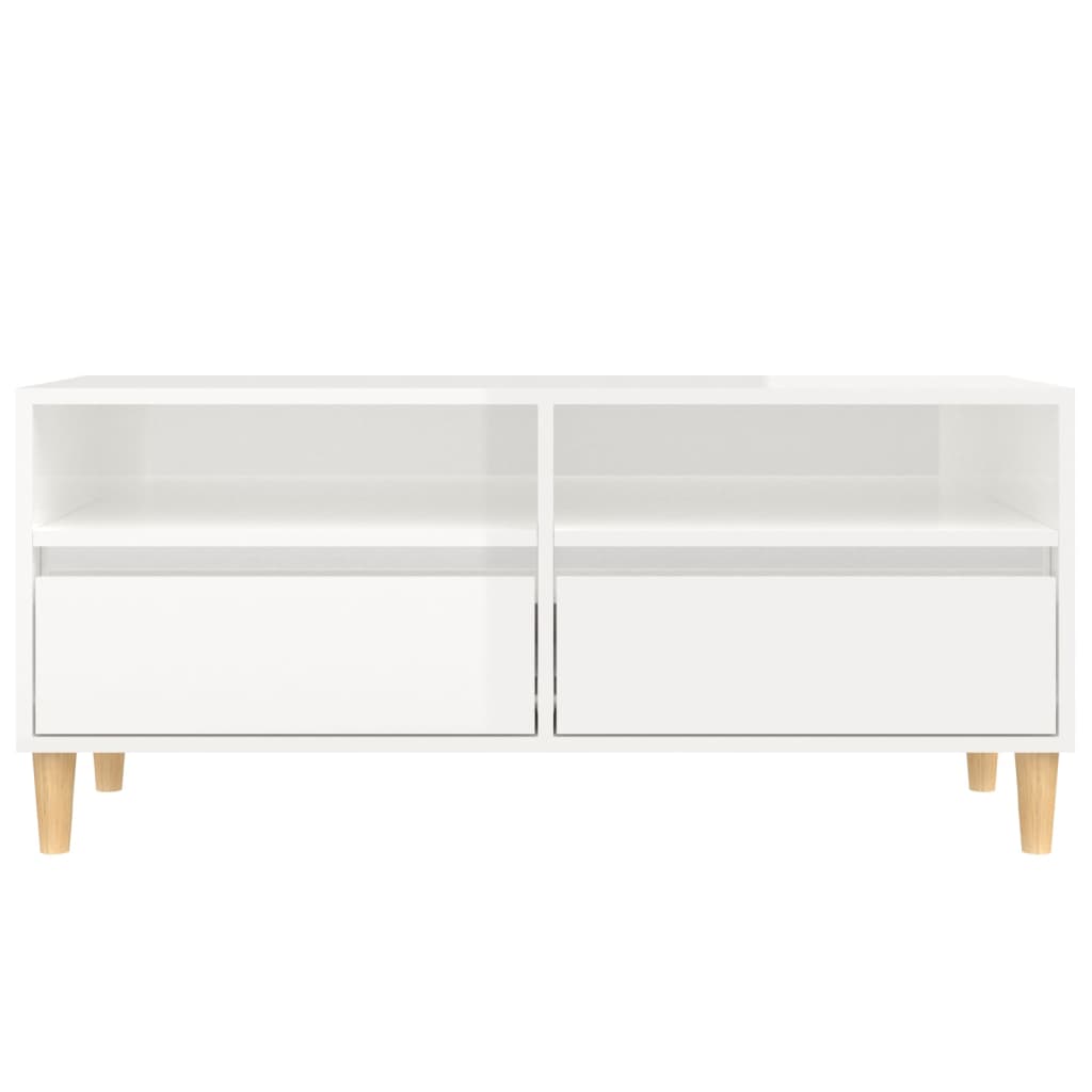 Meuble TV blanc brillant 100x34,5x44,5 cm bois d'ingénierie