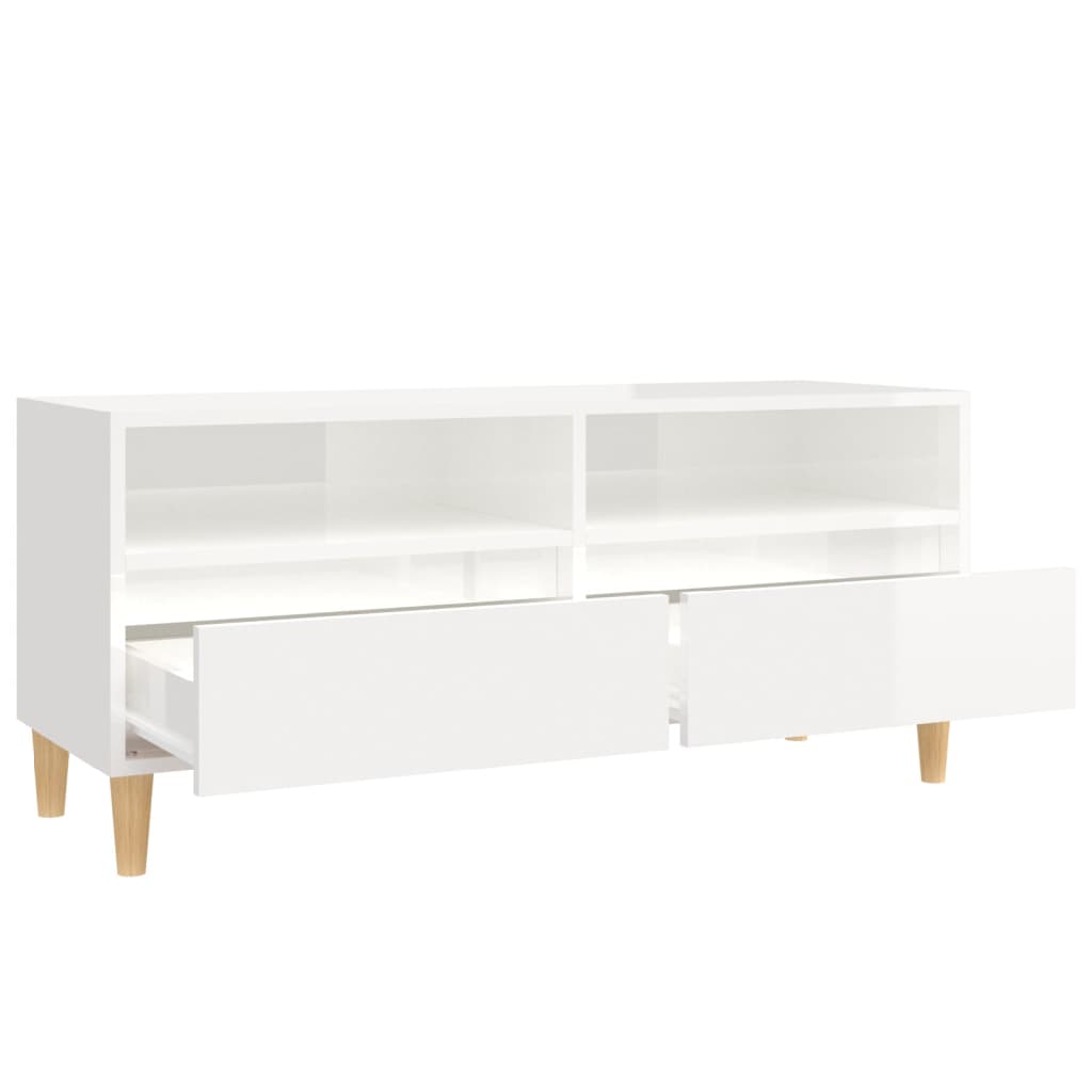 Meuble TV blanc brillant 100x34,5x44,5 cm bois d'ingénierie