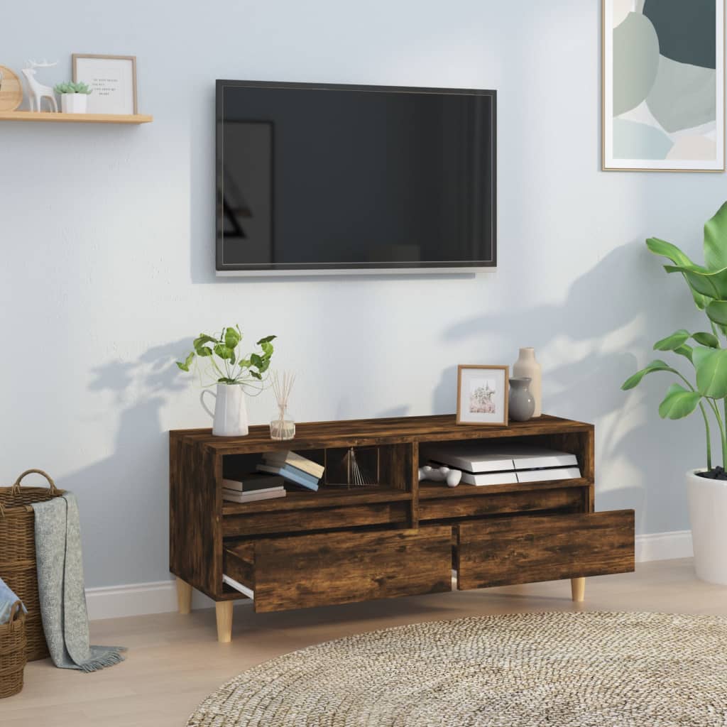 Meuble TV chêne fumé 100x34,5x44,5 cm bois d'ingénierie