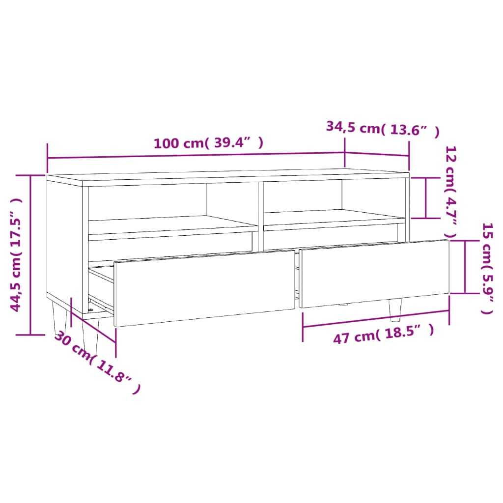 Meuble TV chêne fumé 100x34,5x44,5 cm bois d'ingénierie