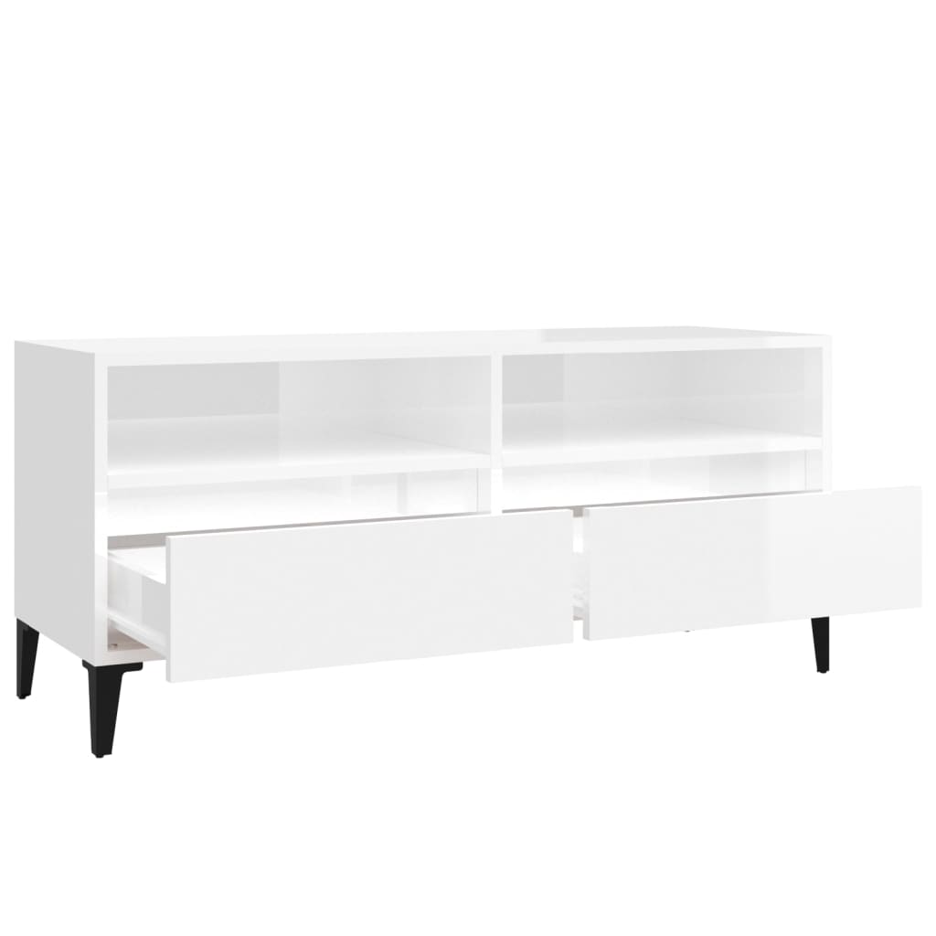 Meuble TV blanc brillant 100x34,5x44,5 cm bois d'ingénierie