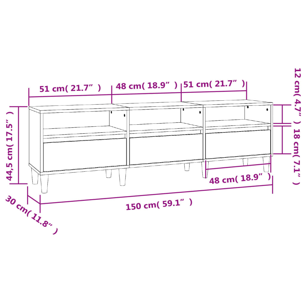 Meuble TV blanc 150x30x44,5 cm bois d'ingénierie